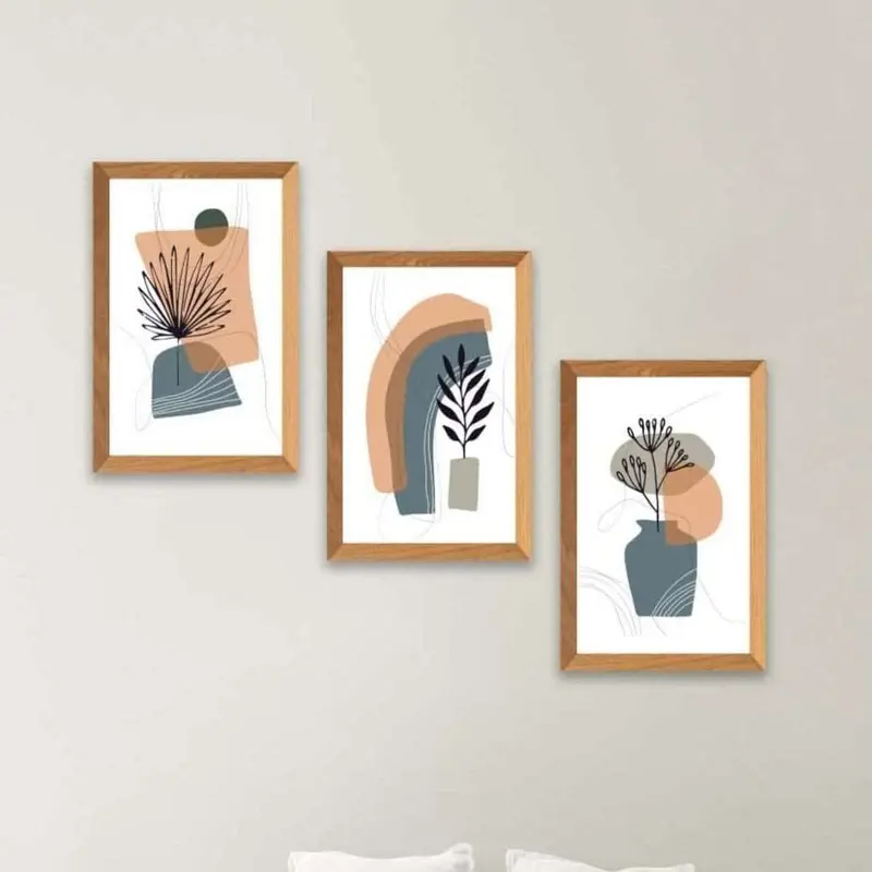 Wow 3 Parça Bohem Modern Tarzda (Çerçeve Görünümlü) Uv Baskı Duvar Tablo Seti