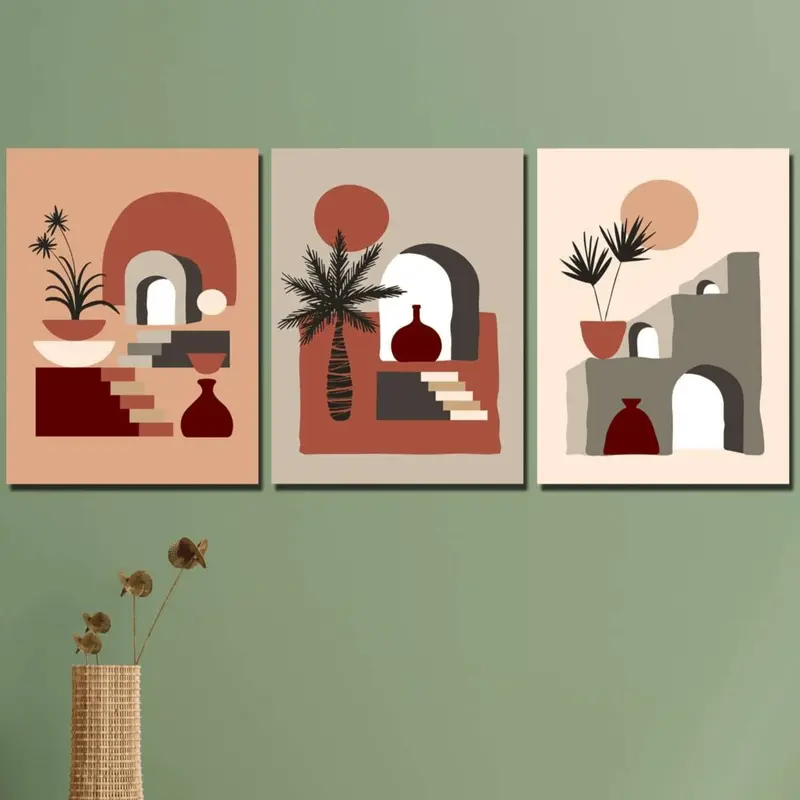 Wow 3 Parça Minimalist Ahşap Duvar Tablo Seti