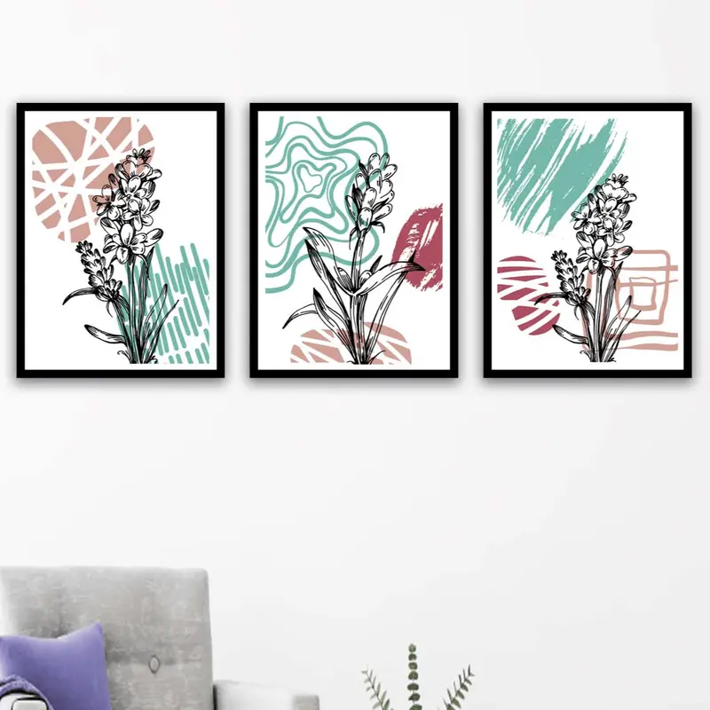 Wow 3 Parça Modern Sanat Tarzında Siyah Çerçeve Görünümlü Uv Baskı Mdf Ahşap Duvar Tablo Seti