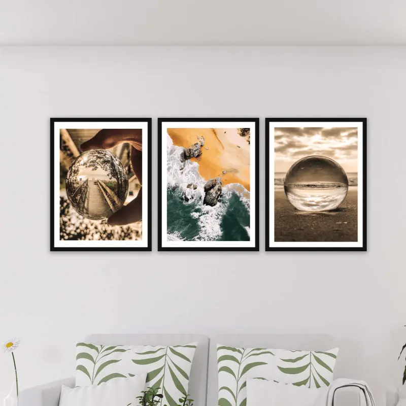Wow 3 Parça Modern Tarzda Sanatsal Siyah Çerçeve Görünümlü Dijital Baskı Duvar Tablo Seti