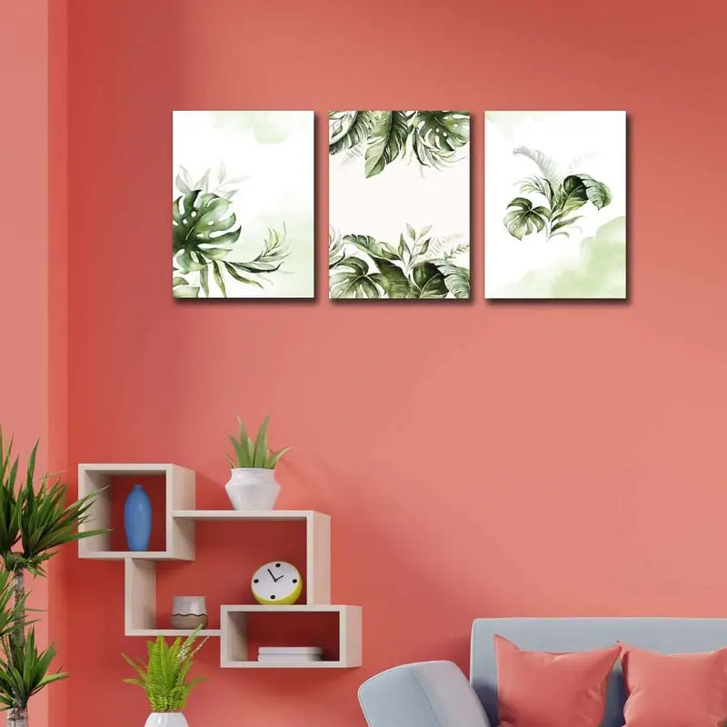 Wow 3 Parça Modern Tarzda Yaprak Duvar Tablo Seti