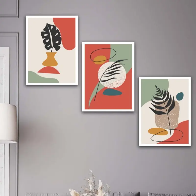 Wow 3 Parça Renkli Modern Bohem Tarzda Uv Baskı Mdf Ahşap Duvar Tablo Seti
