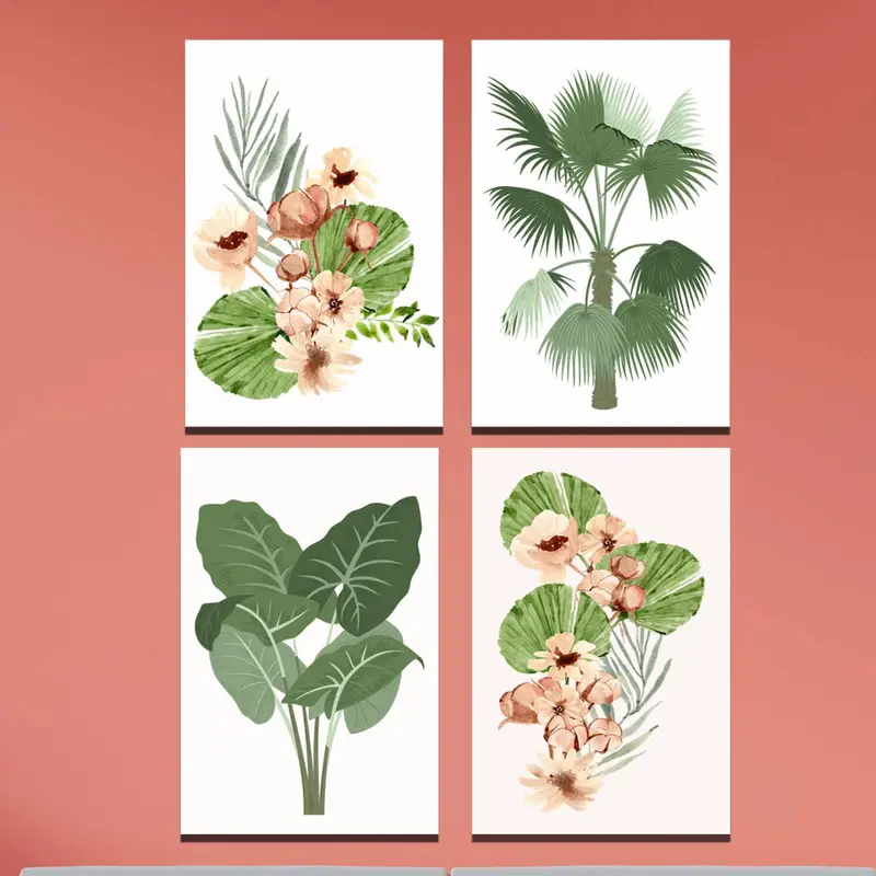 Wow 4 Parça Tropic Set Ahşap Duvar Tablo Seti