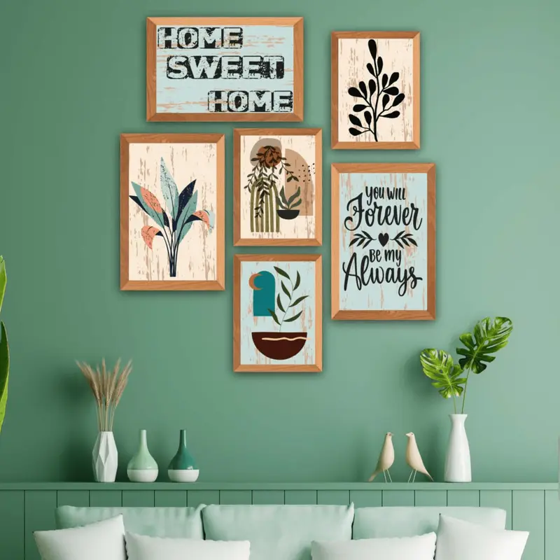 Wow 6 Parça Bohem Tarzında Sanatsal Home (Çerçeve Görünümlü) Uv Baskı Mdf Ahşap Duvar Tablo Seti