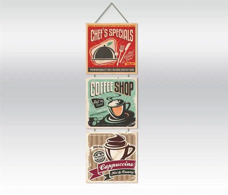 Wow Chefs Special & Coffe Shop 3lü Ahşap Duvar Tablo
