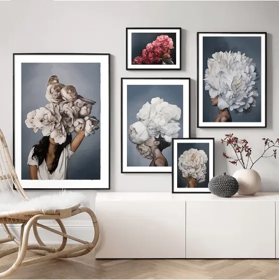 Wow Flower Heads 5 Parça Çerçeve Görünümlü Ahşap Duvar Tablo Seti