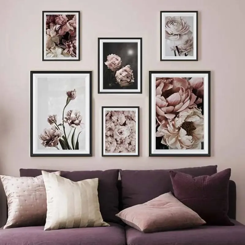 Wow Flowers 6 Parça Çerçeve Görünümlü Ahşap Duvar Tablo Seti