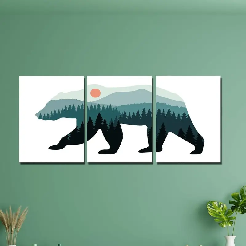 Wow Puzzle Bear Manzara 3 Parça Ahşap Duvar Tablo Seti