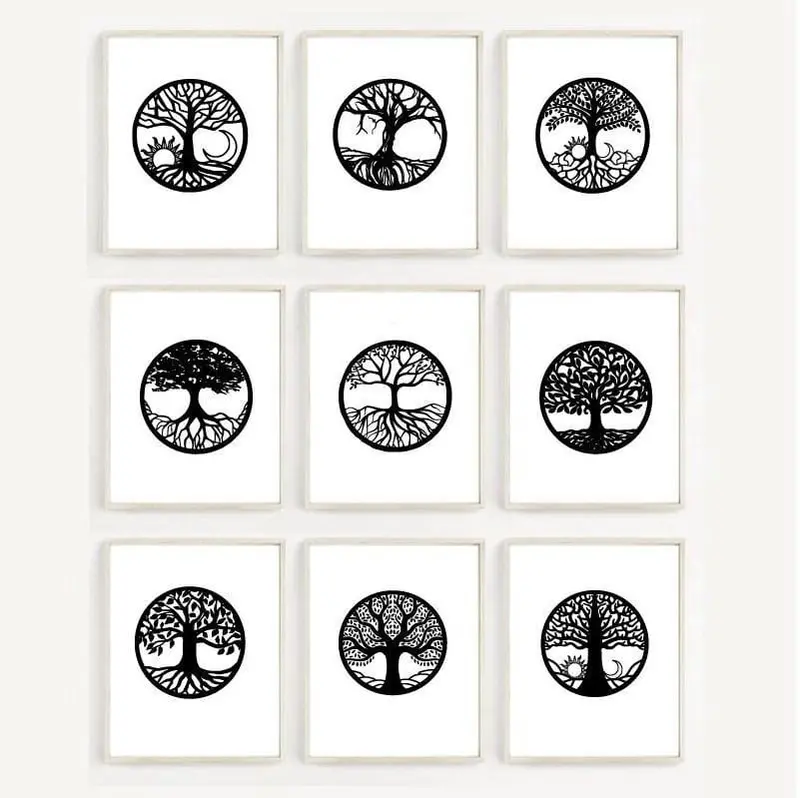Wow Tree of Life 9lu Ahşap Duvar Tablo Seti