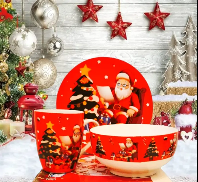 Yeni Yıl Konseptli Tabak Mug ve Kaseden oluşan 3 lü Set