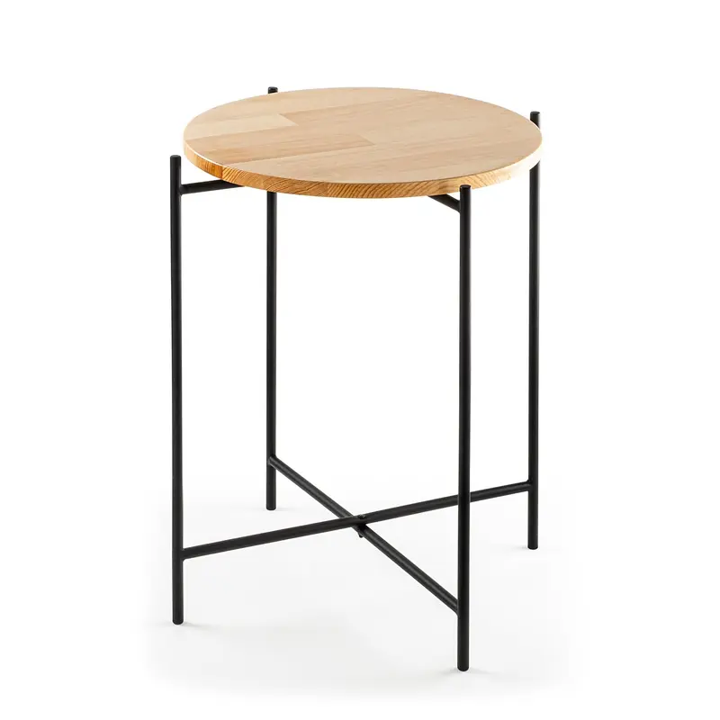 Yuvarlak Ahşap Metal Sehpa - Ahşap