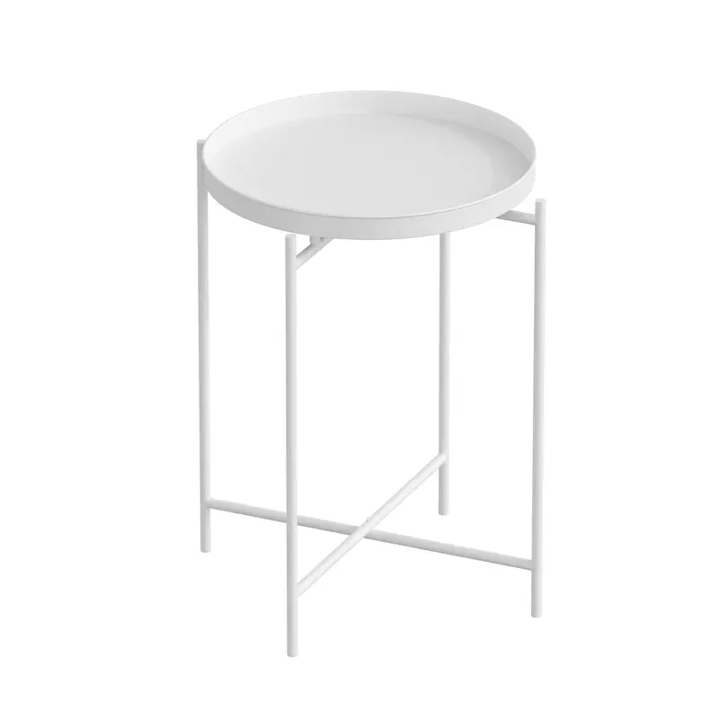 Yuvarlak Metal Tepsi Sehpa - Beyaz