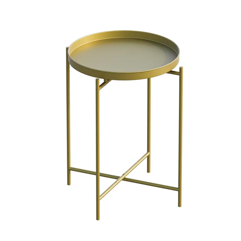 Yuvarlak Metal Tepsi Sehpa - Sarı