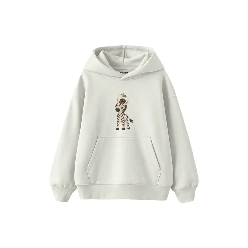 Zebra Foal with a Tiny Bird on Its Head Çocuk Hoodie